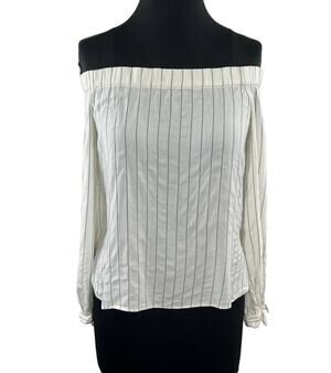 Bailey 44 White Striped Off-the-Shoulder Split Sleeve Blouse Long Sleeve Top S
